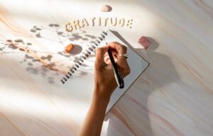 Flat lay concept of writing a gratitude list with copy space
