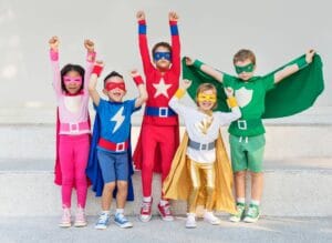 superpower Cheerful Kids Expressing Positivity Concept